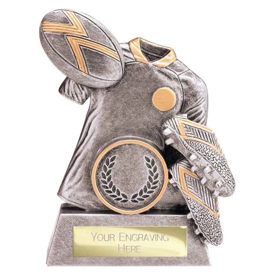 Spirit Rugby Resin Award Antique Silver & Gold 100mm